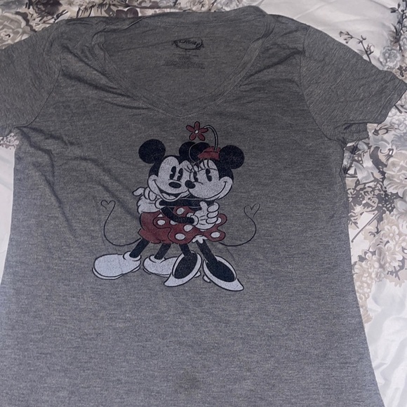 Gray Mickey Minnie Mouse T-Shirt